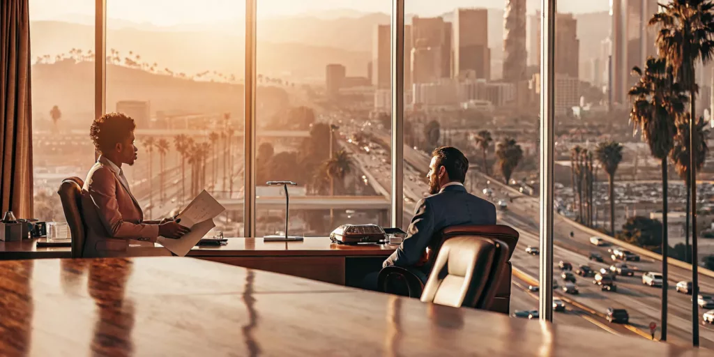 Car accident lawyers in Los Angeles reviewing a client's case file.