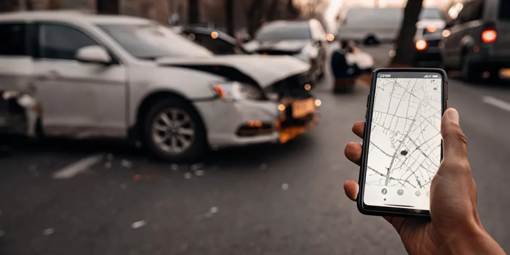 Texas rideshare accident scene showing Uber and Lyft apps on a phone screen